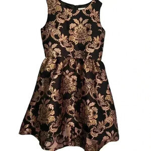 The Children's Place Dress Size 14 Black Gold Fit & Flare Asymmetrical Hem Party